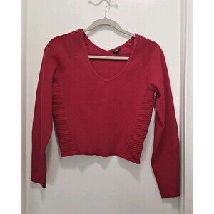 Express Women's Sweater Top Size XS Red Long Sleeves  V-Neck